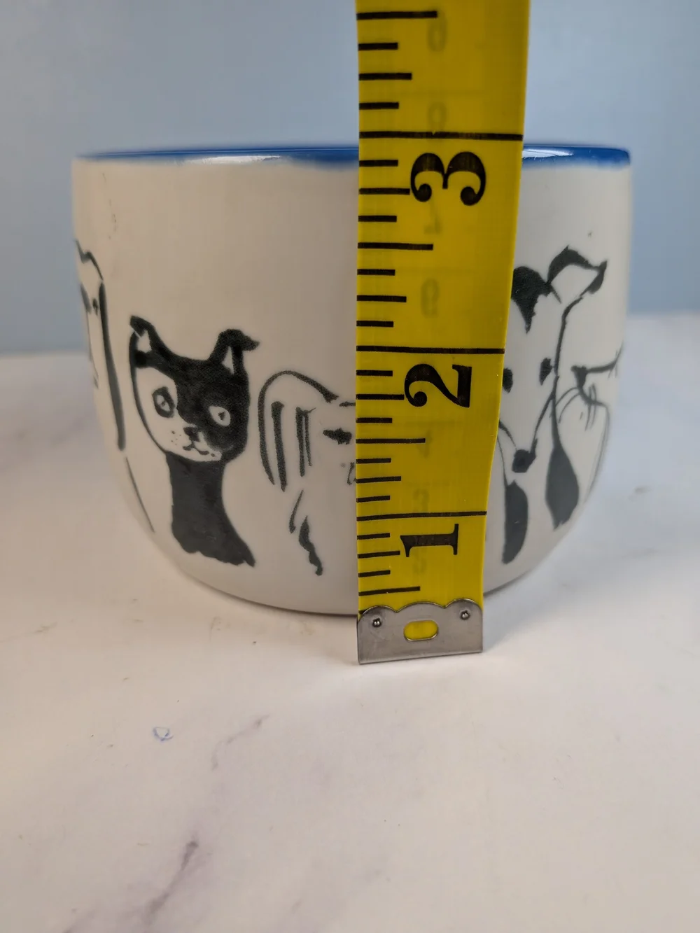 Anthropologie Cream Black Ceramic Dog Person Mug with Blue Interior